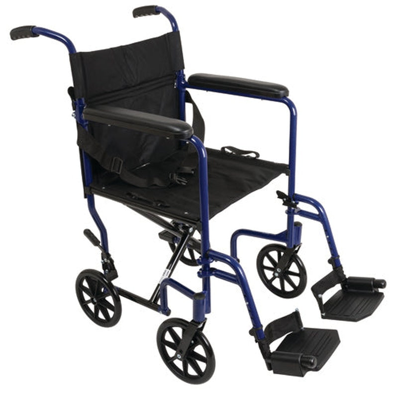 Probasics Aluminum Transport Wheelchair with Padded full-length permanent armrests and Swing-away Footrests ,Composite 8" Wheels ,300 lbs Weight Capacity ,TCA1916BL