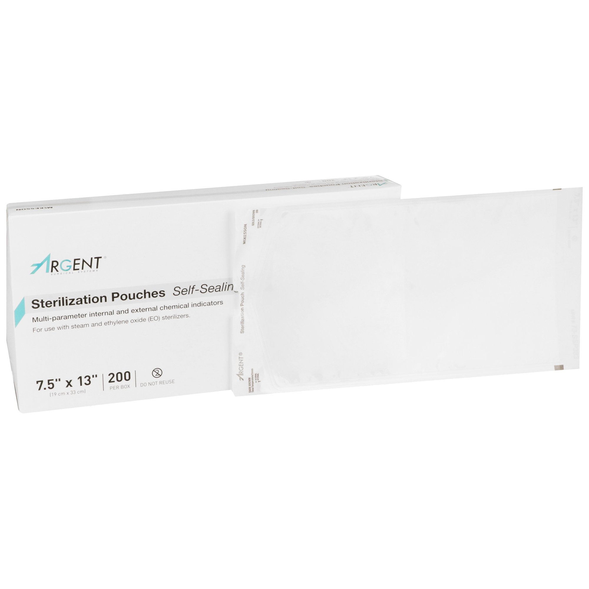 Sterilization Pouch McKesson Argent Sure Check Ethylene Oxide (EO) Gas / Steam 7 1/2 X 13 Inch Transparent / Blue Self Seal Paper / Film