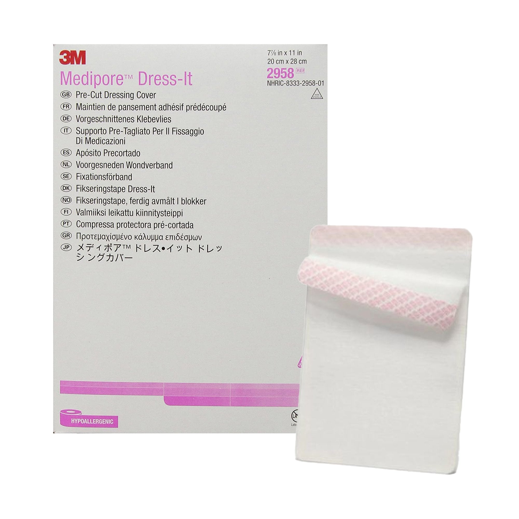 Dressing Retention Tape with Liner 3M Medipore Dress-It White 7-7/8 X 11 Inch Soft Cloth NonSterile