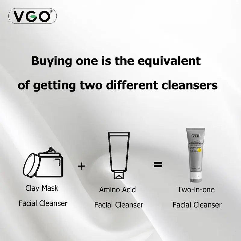VGO Facial Cleanser of Double Care and Effets 50G All Types of Skins Cleanse and Moisturize A Cleansing Skincare Gentle Charcoal