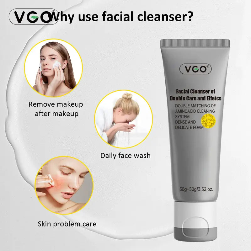 VGO Facial Cleanser of Double Care and Effets 50G All Types of Skins Cleanse and Moisturize A Cleansing Skincare Gentle Charcoal