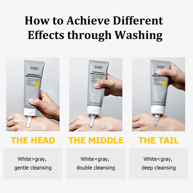 VGO Facial Cleanser of Double Care and Effets 50G All Types of Skins Cleanse and Moisturize A Cleansing Skincare Gentle Charcoal