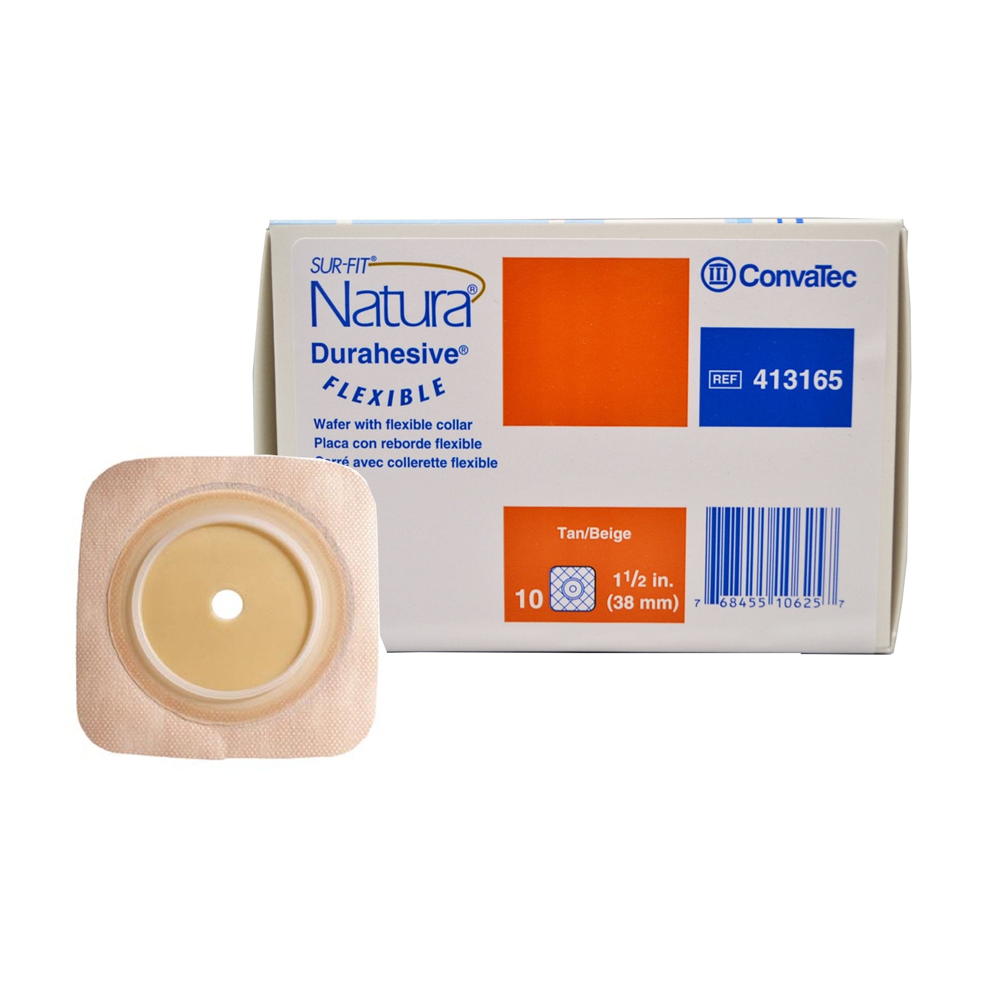Ostomy Barrier Sur-Fit Natura Durahesive Trim to Fit, Extended Wear Adhesive Tape Borders 38 mm Flange Sur-Fit Natura System 4 X 4 Inch