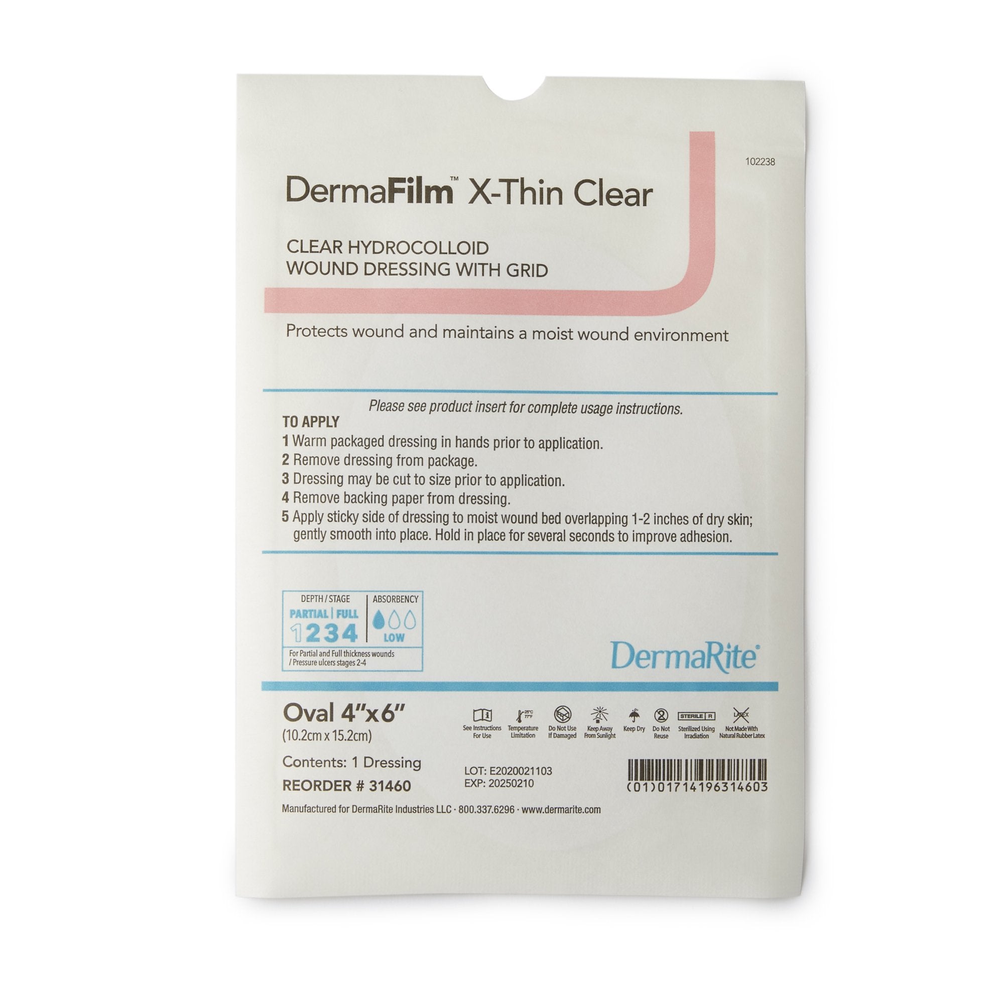 Thin Hydrocolloid Dressing DermaFilm Film Backing 4 X 6 Inch Oval Hydrocolloid / Film