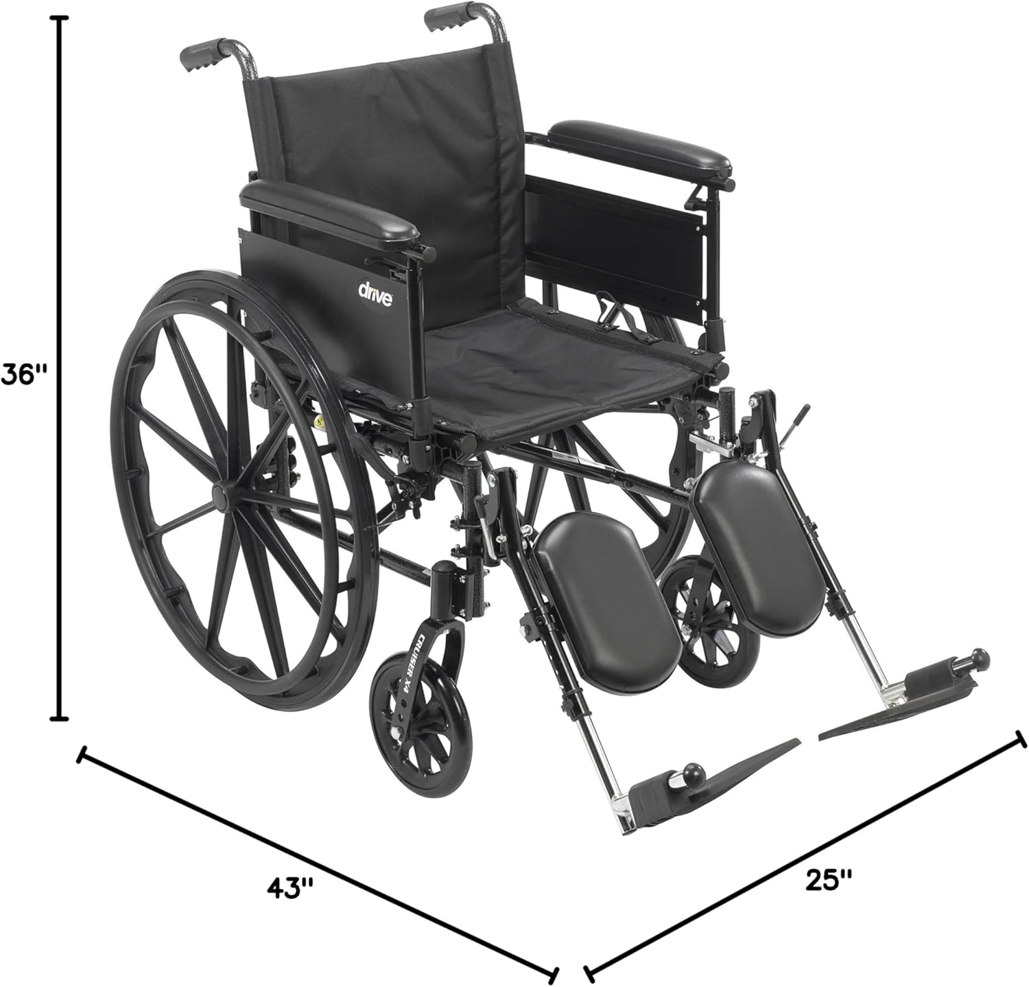 Cruiser X4 Wheelchair with Flip-back, removable arm and swing-away footrests or elevating leg rests ,8" front Wheels ,300 lbs Weight Capacity ,16" (W) x 16" - 18" (D) ,CX418ADFAELR