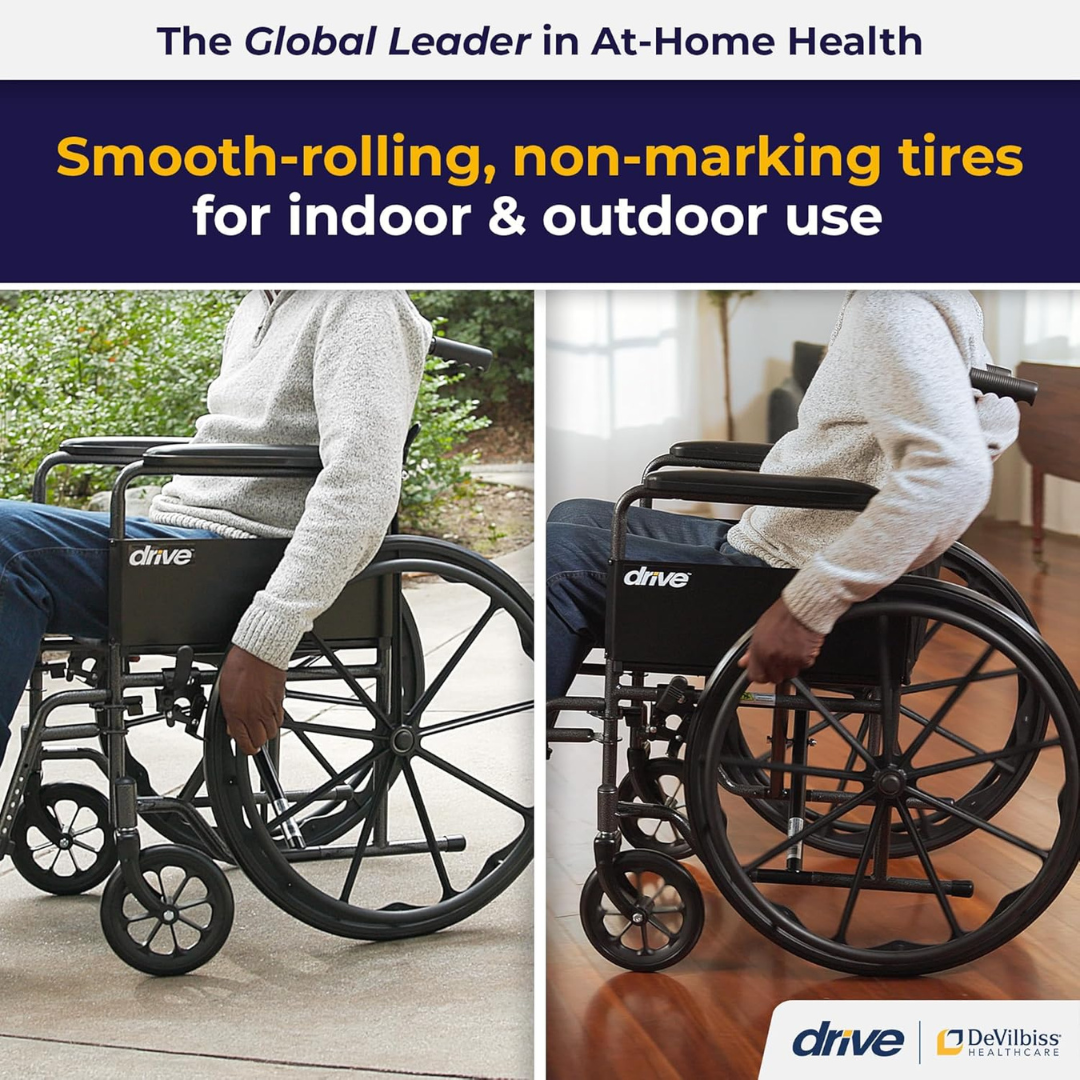 CM10948C wheelchair with full arms and swingaway footrests angled view