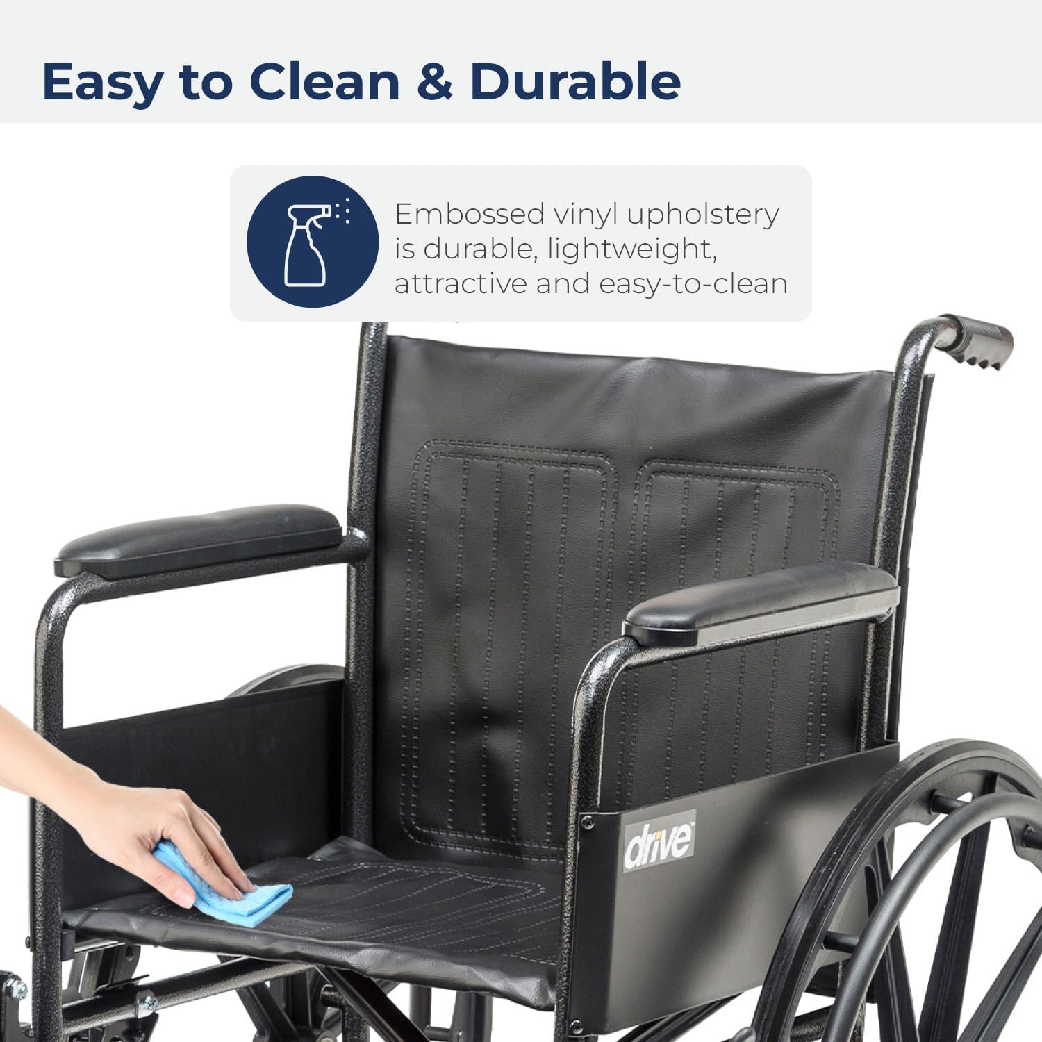 Drive Medical Wheelchair – Fixed Arms, Swing-Away Elevating Leg Rests, 8" Front Wheels, 300 lb Capacity, Model 10965C