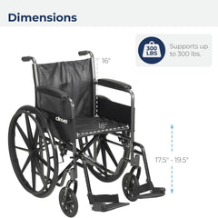 Drive Medical Wheelchair – Fixed Arms, Swing-Away Elevating Leg Rests, 8" Front Wheels, 300 lb Capacity, Model 10965C