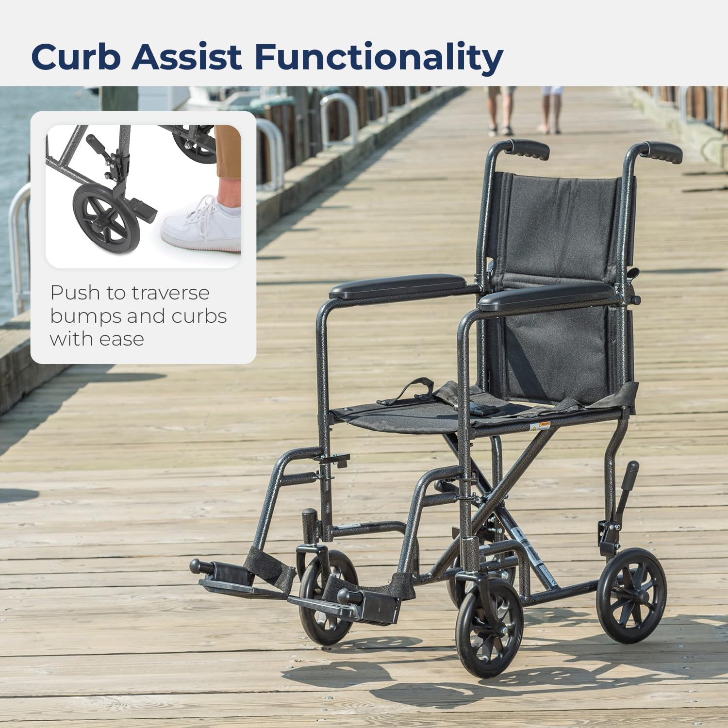 silver vein transport wheelchair rear wheels and braking system view