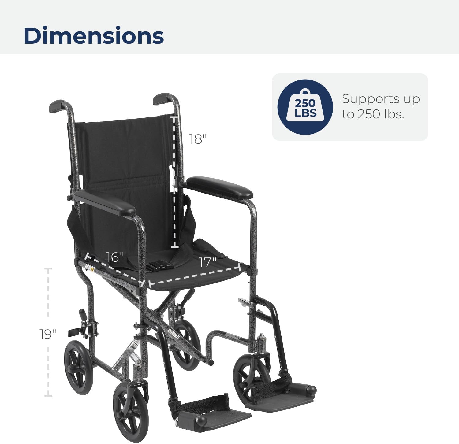 Drive Medical Transport Wheelchair with Padded Armrests and Swing-away Footrests