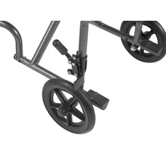 transport wheelchair with padded seat and swingaway footrests angled view