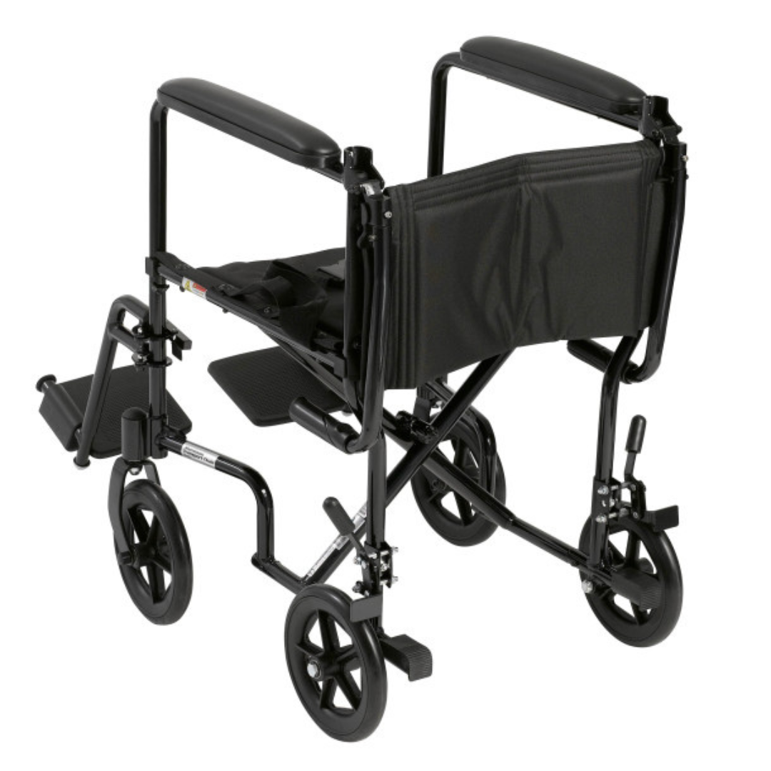 Drive Medical Transport Lightweight Wheelchair with Padded armrests and swing-away footrests