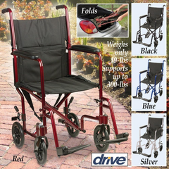 Drive Medical Medical Wheelchair with Padded armrests and swing-away footrests ,Composite 8" Wheels ,300 lbs Weight Capacity ,17" (W) x 16" (D) ,10950H