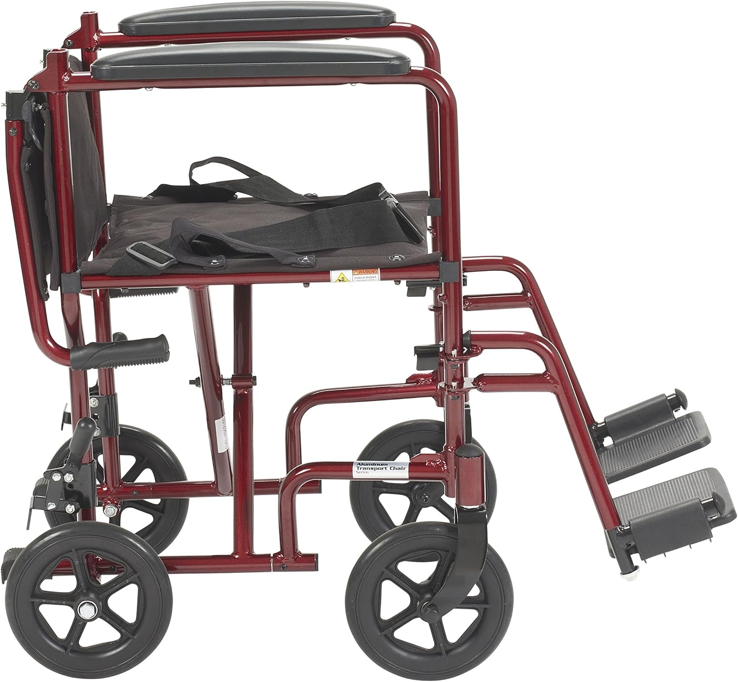Red foldable transport wheelchair compact storage position