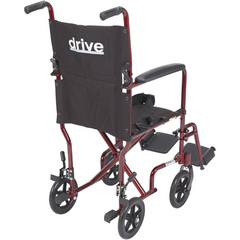 Drive Medical Transport Lightweight Red Wheelchair with Padded armrests and swing-away footrests ,Composite 8" Wheels ,300 lbs Weight Capacity ,19" (W) x 16" (D) ,10950J