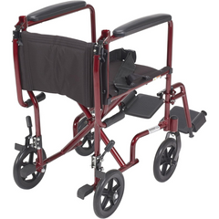 Drive Medical Transport Lightweight Red Wheelchair with Padded armrests and swing-away footrests ,Composite 8" Wheels ,300 lbs Weight Capacity ,19" (W) x 16" (D) ,10950J