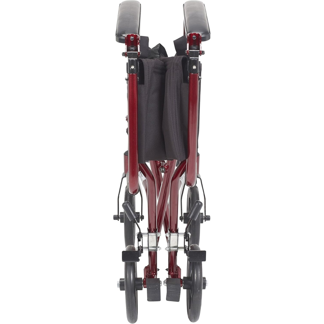 Drive Medical Transport Lightweight Red Wheelchair with Padded armrests and swing-away footrests ,Composite 8" Wheels ,300 lbs Weight Capacity ,19" (W) x 16" (D) ,10950J