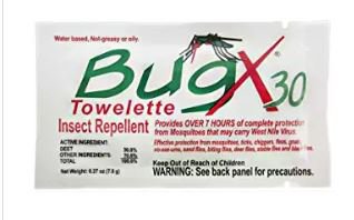 Insect Repellent BugX 30 Towelette Individual Packet