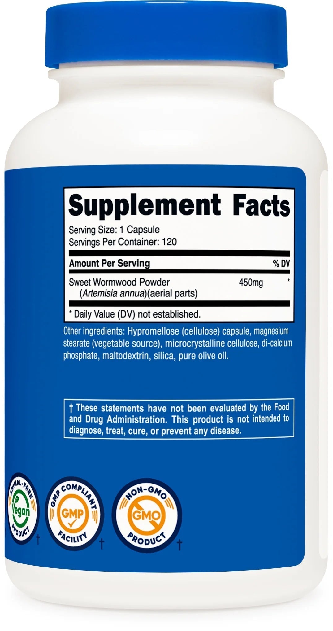 Wormwood Capsules 450Mg 120 Capsules   Gluten Free and Non Gmo Supplement