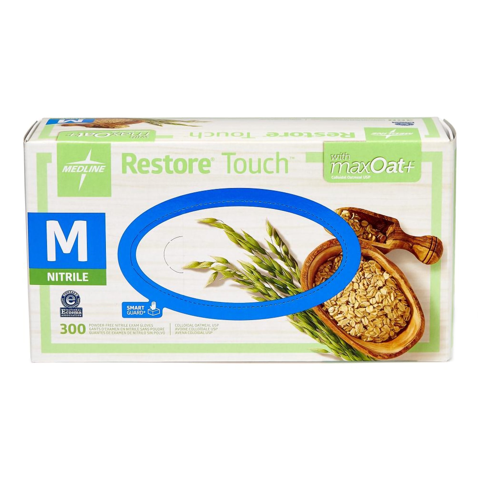 Guante de examen Restore Touch, mediano, no estéril, de nitrilo, con puños estándar, con punta texturizada, color verde, probado para quimioterapia.