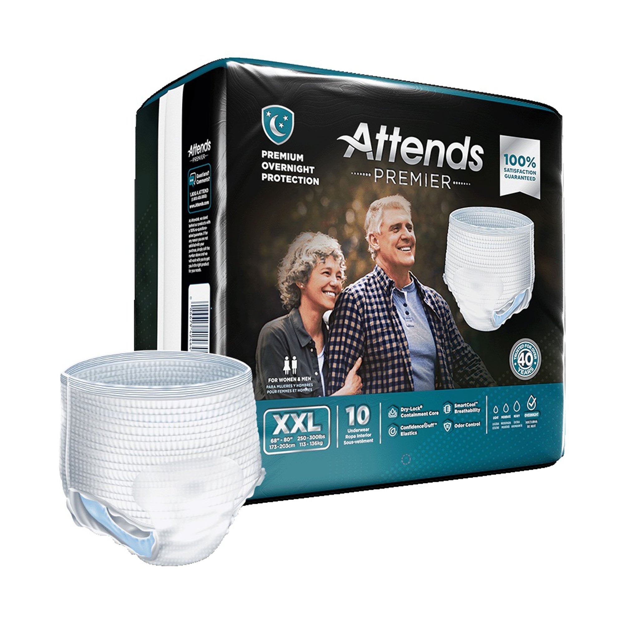 Unisex Adult Absorbent Underwear Attends Premier Pull On with Tear Away Seams 2X-Large Disposable Heavy Absorbency