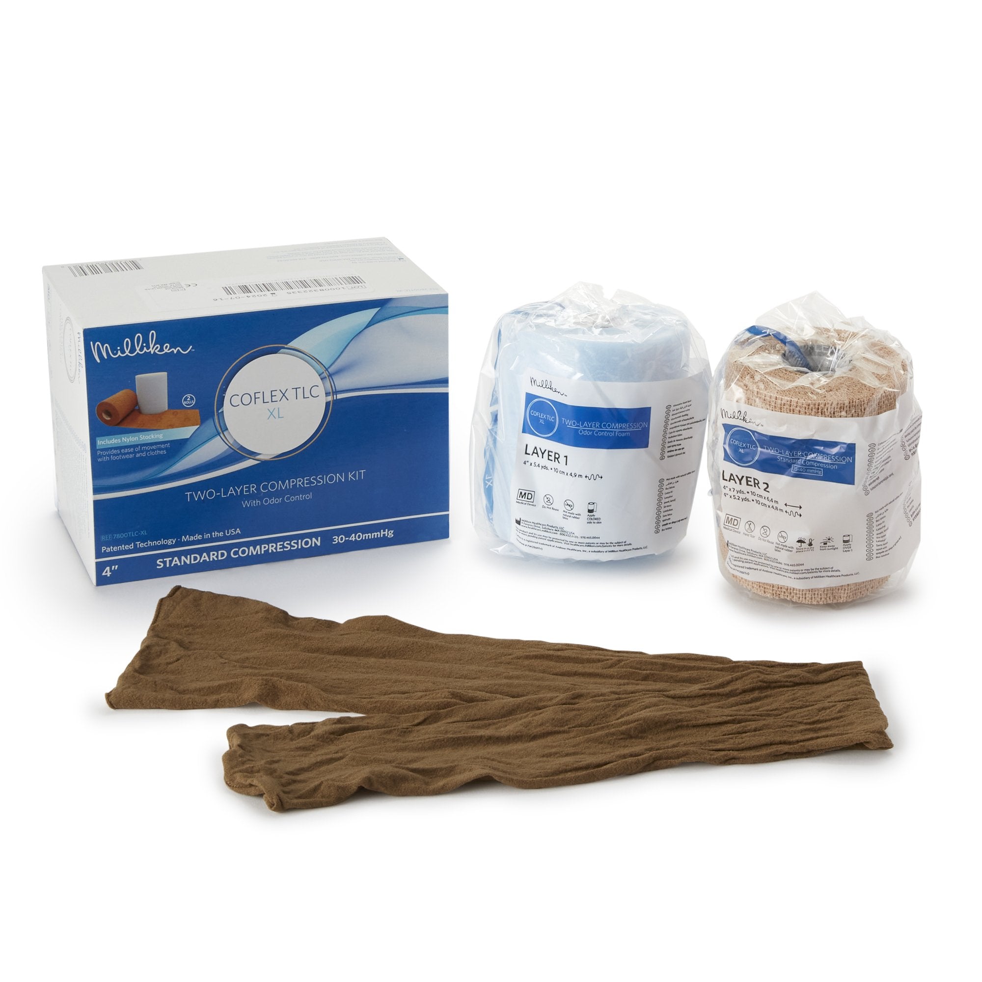 2 Layer Compression Bandage System CoFlex TLC XL with Indicators 4 Inch X 5 2/5 Yard / 4 Inch X 7 Yard Self Adherent / Pull On Closure Tan NonSterile 35 to 40 mmHg