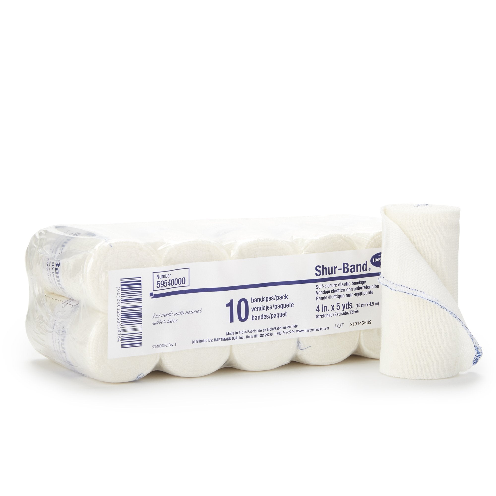 Elastic Bandage Shur-Band LF 4 Inch X 5 Yard Single Hook and Loop Closure Natural NonSterile Standard Compression