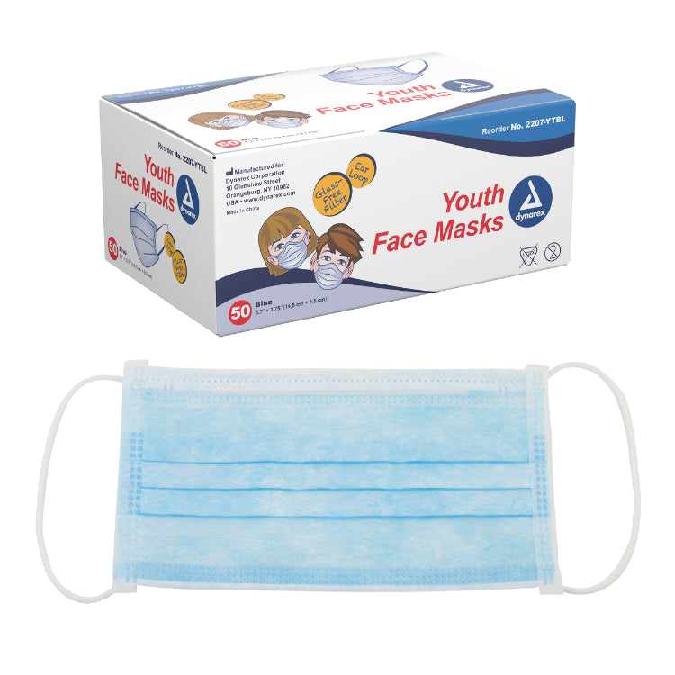 Dynarex Youth Face Masks, Kids Disposable Face Mask with Glass Free Filter & Nose Wire, Pack of 12 Box per Case