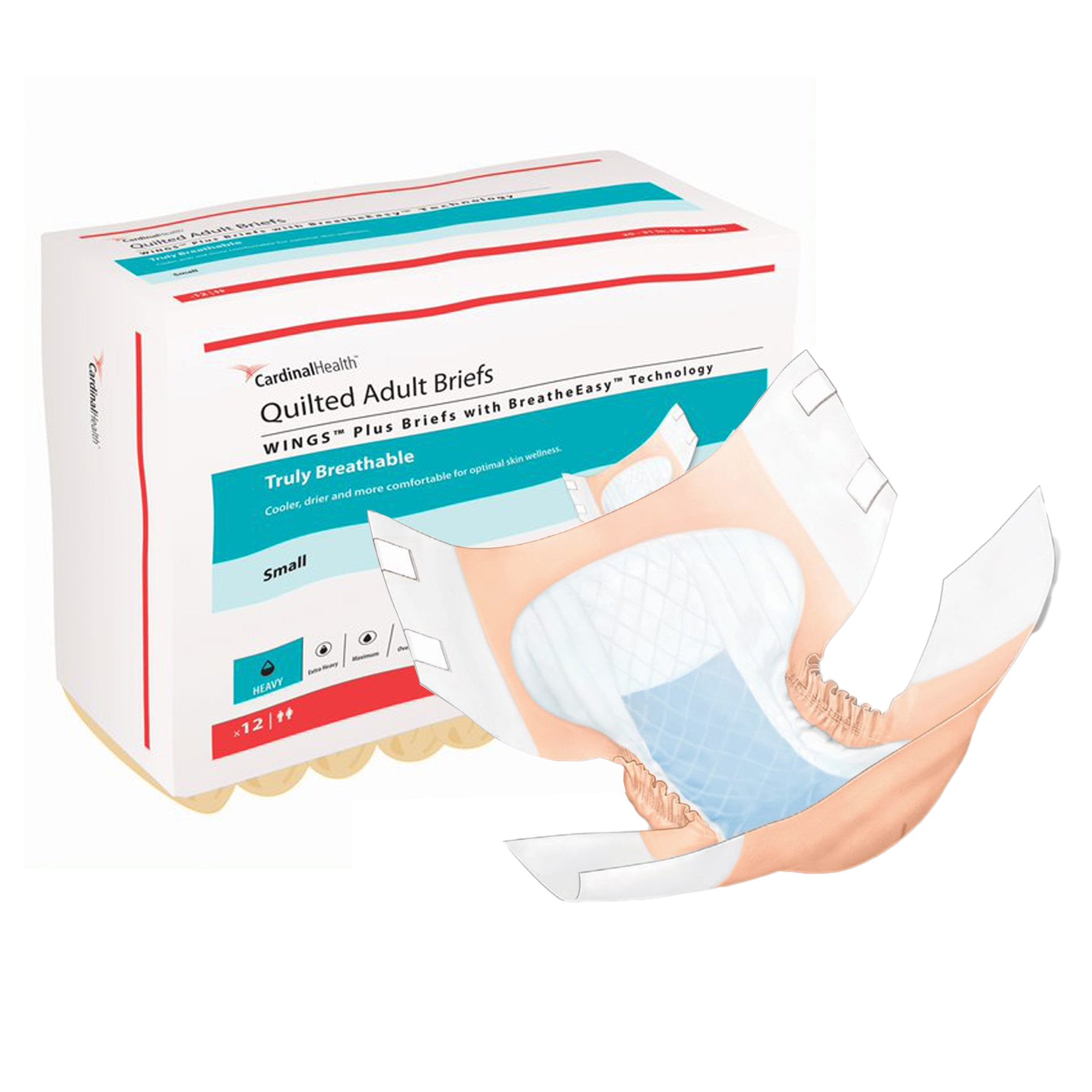 Unisex Adult Incontinence Brief Wings Quilted Plus with BreatheEasy Technology Small Disposable Heavy Absorbency