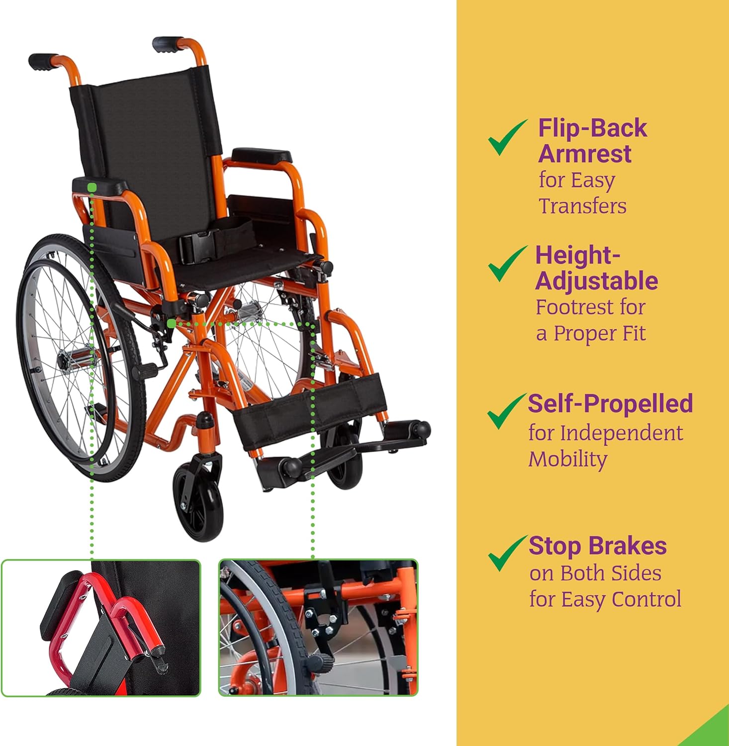 Ziggo Lightweight Wheelchair with Flip Back Armrest and swing-away footrests or elevating leg rests ,150 lbs Weight Capacity ,18x17inch ,ZG1200