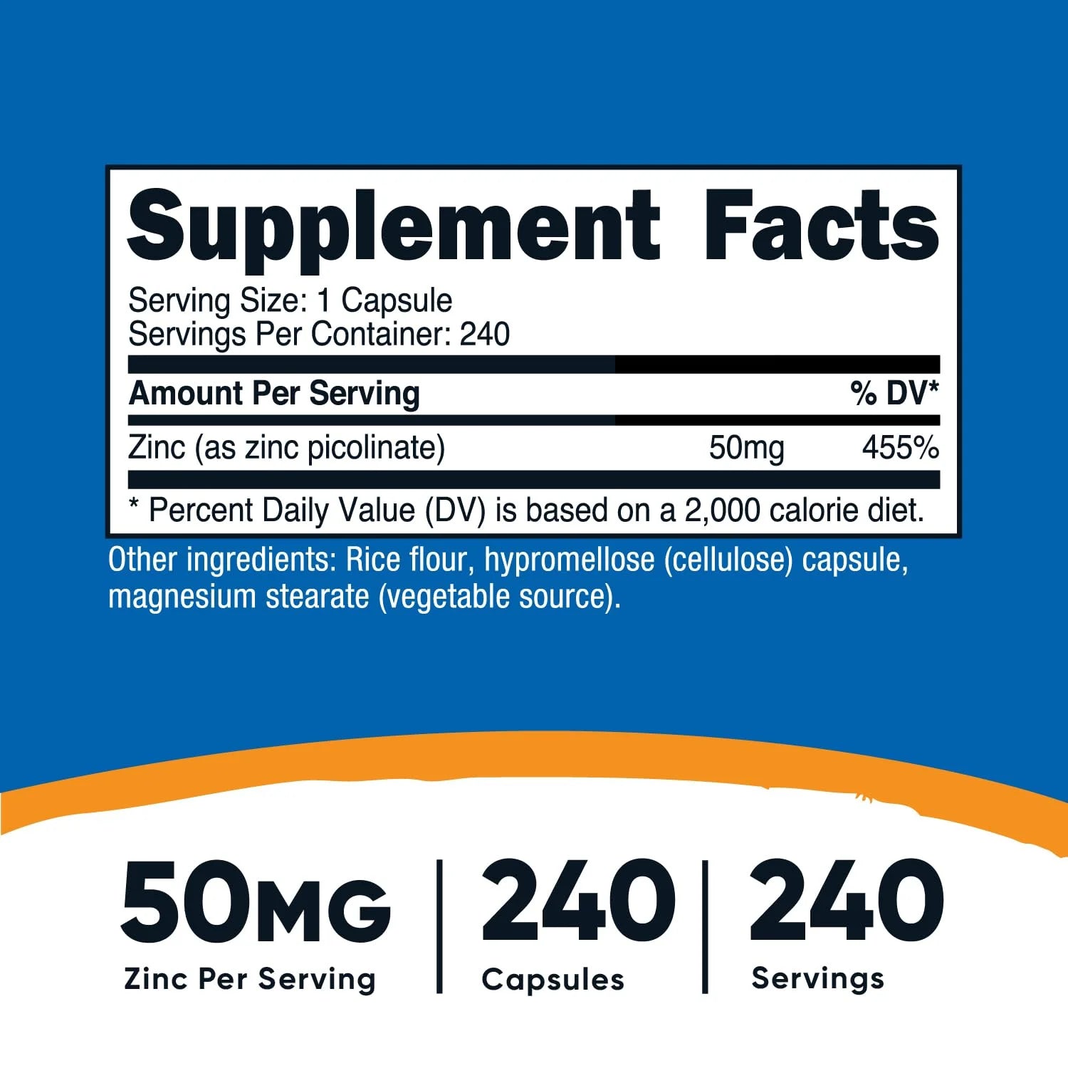 Zinc Picolinate 50Mg (240 Vegetarian Capsules) Gluten Free & Non Gmo Supplement
