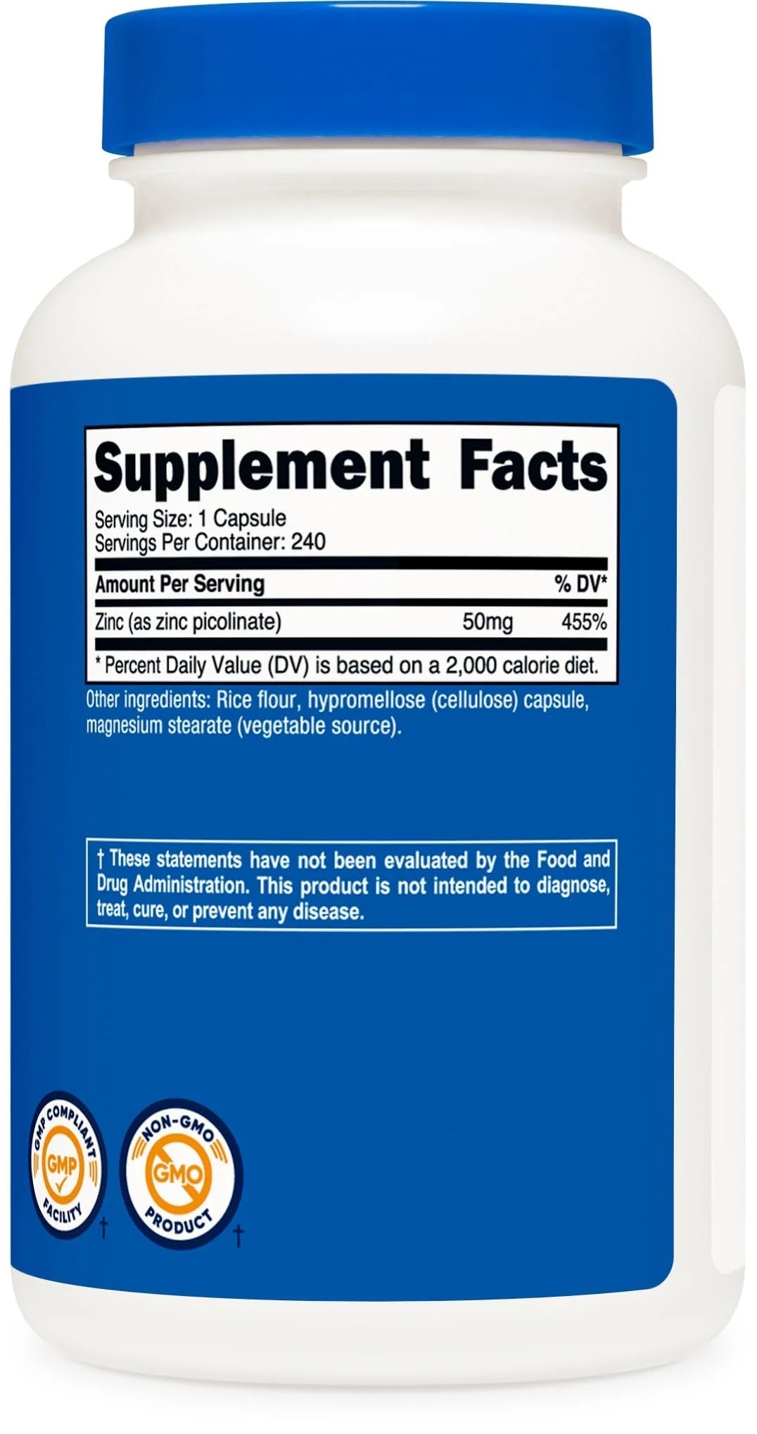 Zinc Picolinate 50Mg (240 Vegetarian Capsules) Gluten Free & Non Gmo Supplement