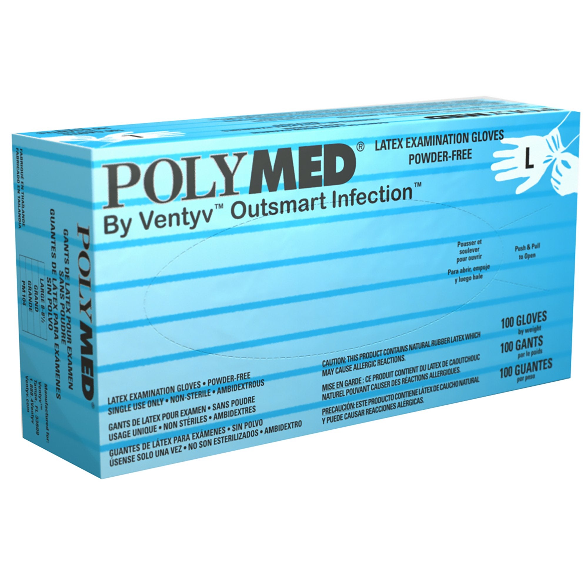 Exam Glove Polymed Large NonSterile Latex Standard Cuff Length Fully Textured Ivory Not Rated