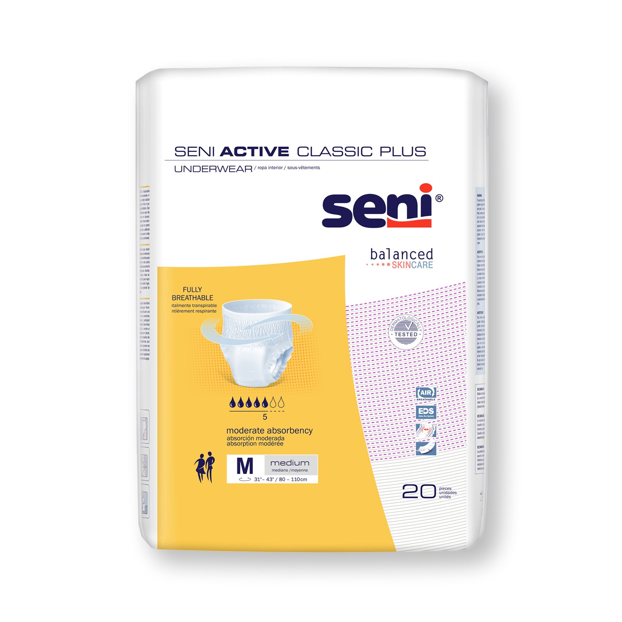 Unisex Adult Absorbent Underwear Seni Active Classic Plus Pull On with Tear Away Seams Medium Disposable Moderate Absorbency