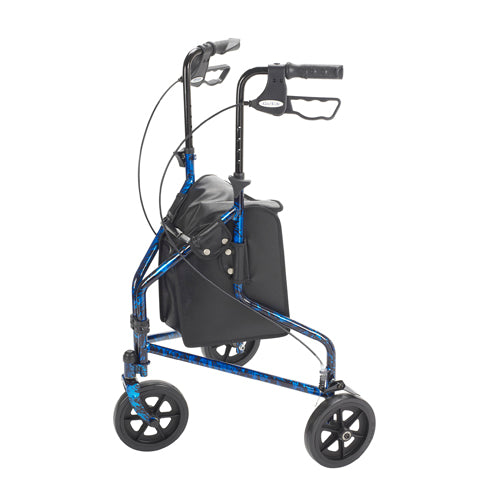 Rollator 3 wheeled W/pouch & Basket Loop Brake flame Blue   All Care Store