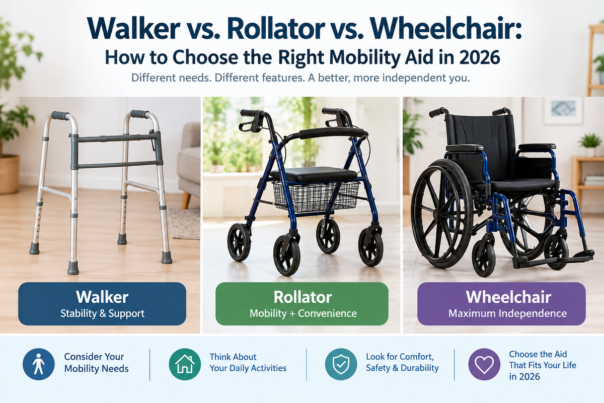 Walker vs Rollator vs Wheelchair
