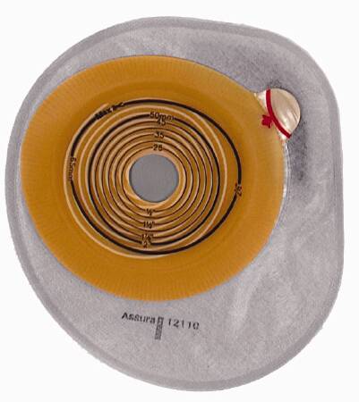 Colostomy Pouch Assura One-Piece System 7 Inch Length, Midi Flat, Pre-Cut 1 Inch Stoma Closed End