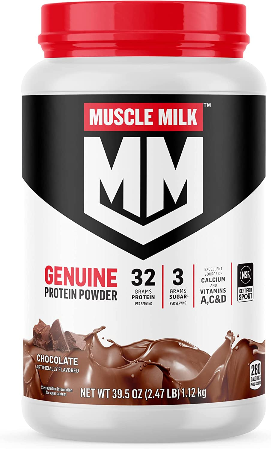 Genuine Protein Powder, Chocolate, 2.47 Pound, 16 Servings, 32G Protein, 3G Sugar, Calcium, Vitamins A, C & D, NSF Certified for Sport, Energizing Snack, Packaging May Vary