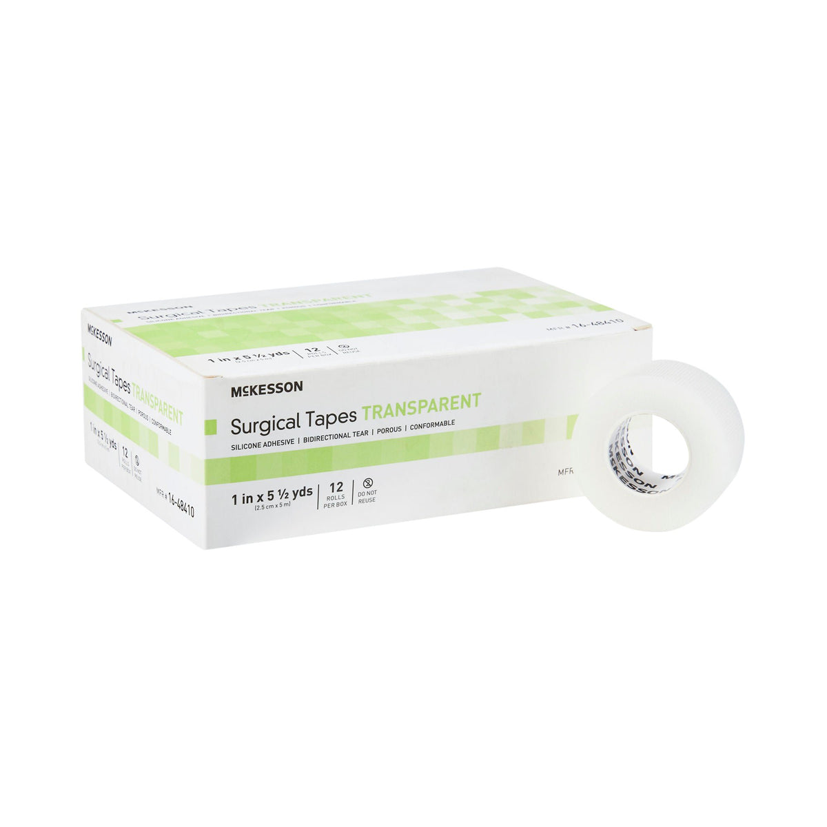 Medical Tape McKesson Transparent 1 Inch X 5-1/2 Yard Plastic / Silicone NonSterile Box