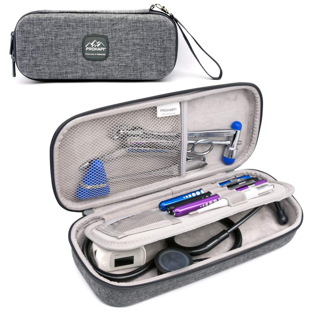 Hard Stethoscope Case, Large Stethoscope Carrying Case with ID Slot, Compatible with 3M Littmann/Adc/Omron/Mdf Stethoscope Includes Mesh Pocket for Nurse Accessories (Volcanic Grey)