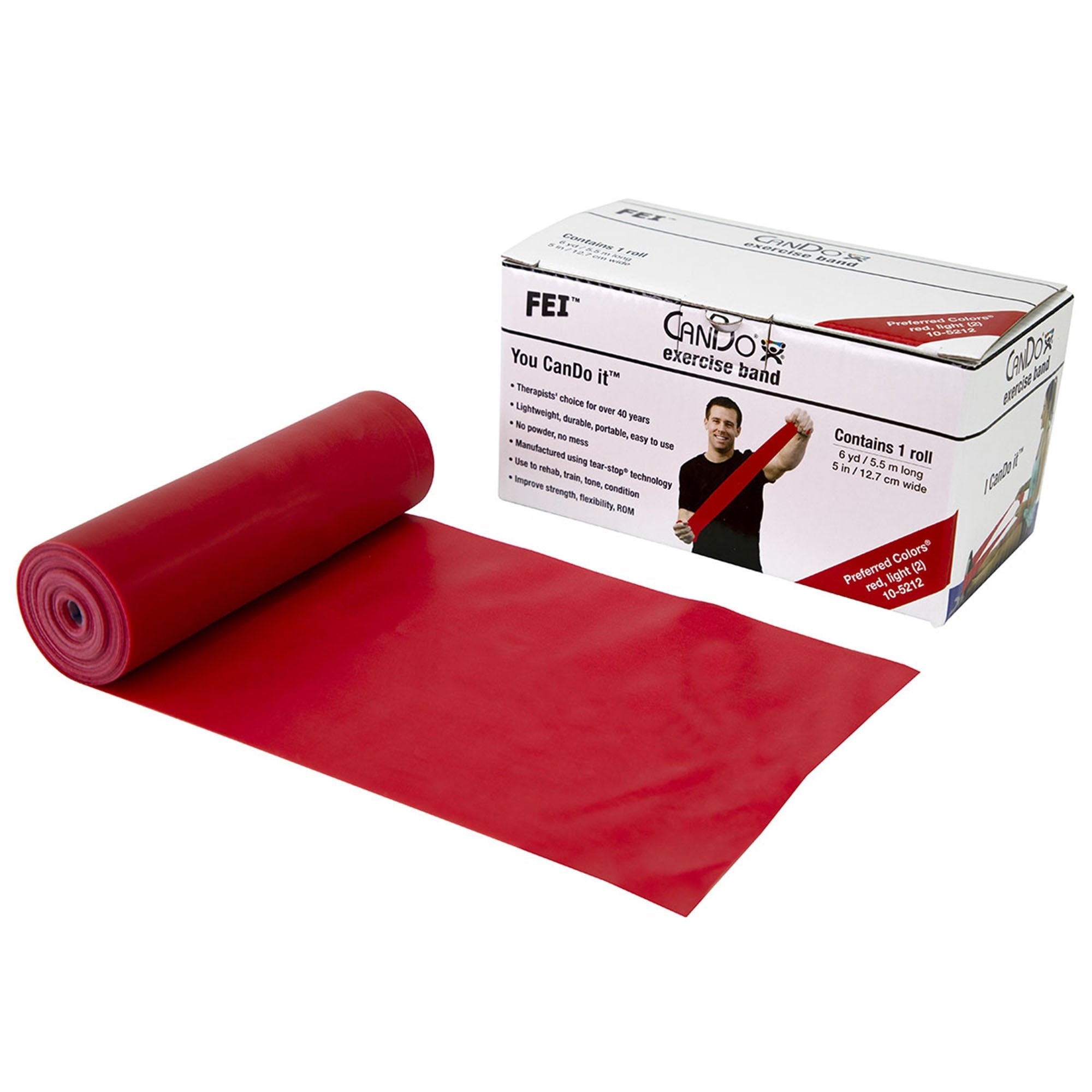 Exercise Resistance Band CanDo Low Powder Red 5 Inch X 6 Yard Light Resistance