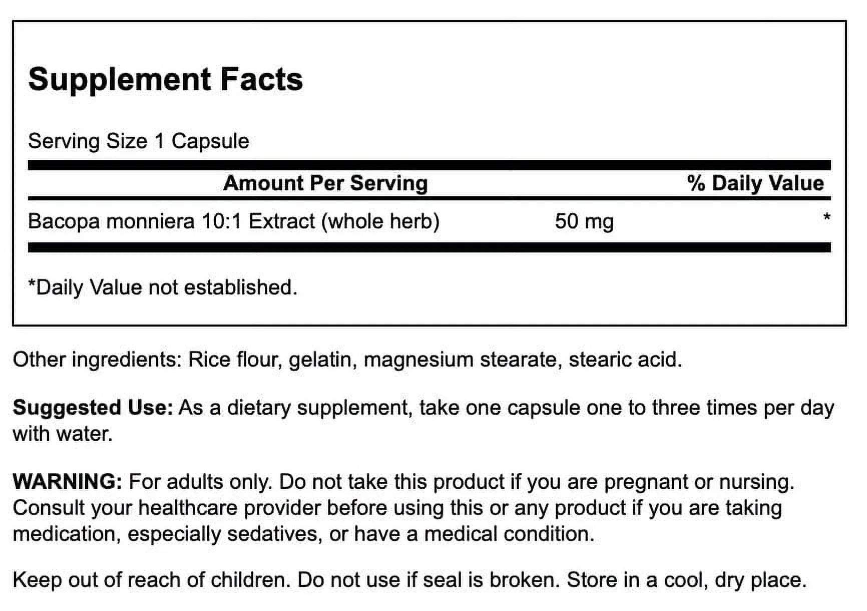 Bacopa Monniera 10:1 Extract 50 Mg 90 Capsules