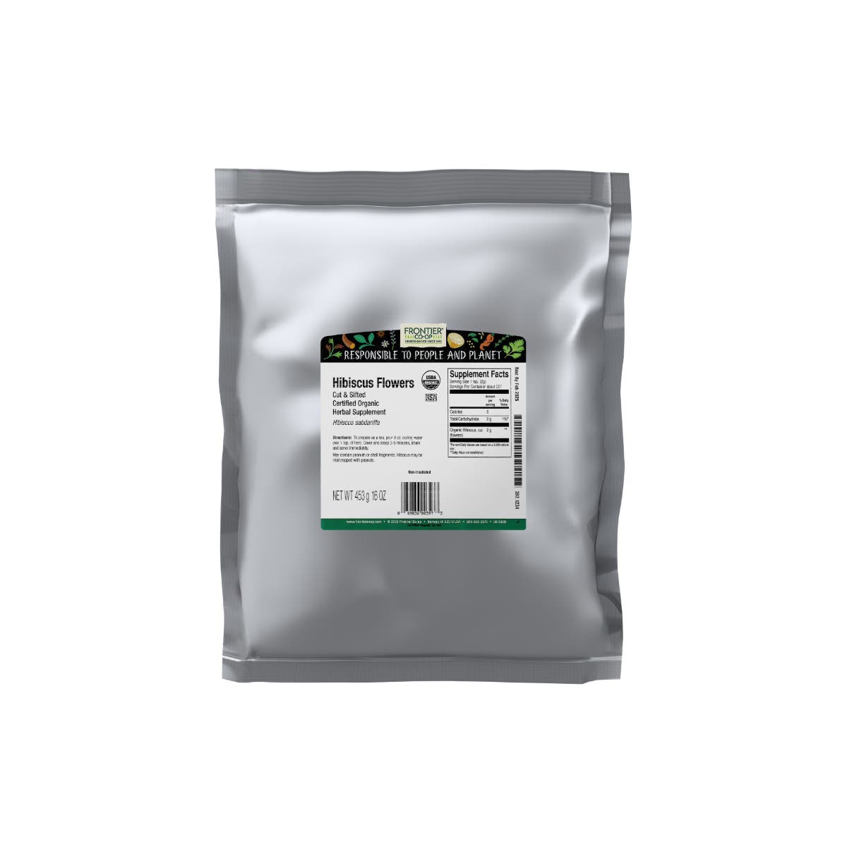Frontier Herb Hibiscus Flowers - Organic - Cut And Sifted - Bulk - 1 Lb