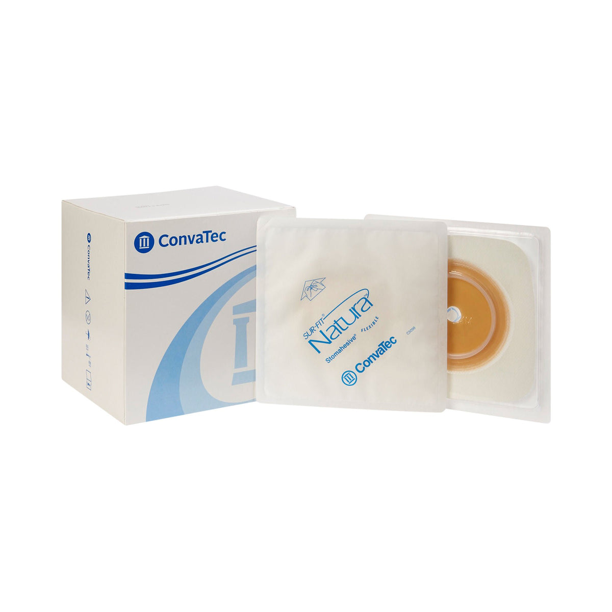 Ostomy Barrier Sur-Fit Natura Trim to Fit, Standard Wear Stomahesive Adhesive 57 mm Flange Sur-Fit Natura System Hydrocolloid 1-3/8 to 1-3/4 Inch Opening 5 X 5 Inch | 10/Box - 57 mm Flange 1-3/8 to 1-3/4 inch opening