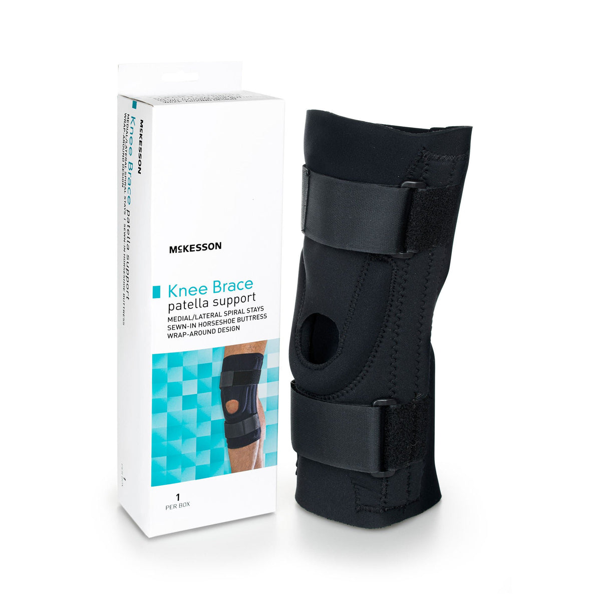 Knee Brace McKesson Large Pull-On / D-Ring / Hook and Loop Strap 20-1/2 to 23 Inch Circumference Left or Right Knee Medium Pull-On / D-Ring | 18 to 20-1/2 Inch · Pack: EA