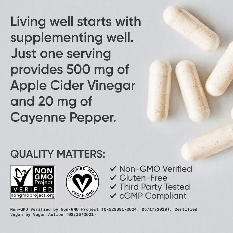 Sports Research Apple Cider Vinegar with Cayenne Pepper - Made from Organic Fermented Apple Cider - Non-Gmo Project Verified & Vegan Certified - 120 Veggie Capsules