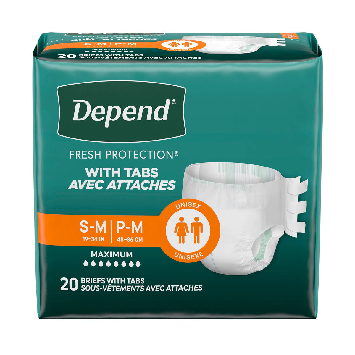 Unisex Adult Incontinence Brief Depend Small / Medium Disposable Heavy Absorbency, Packaging Type- Case Default Title