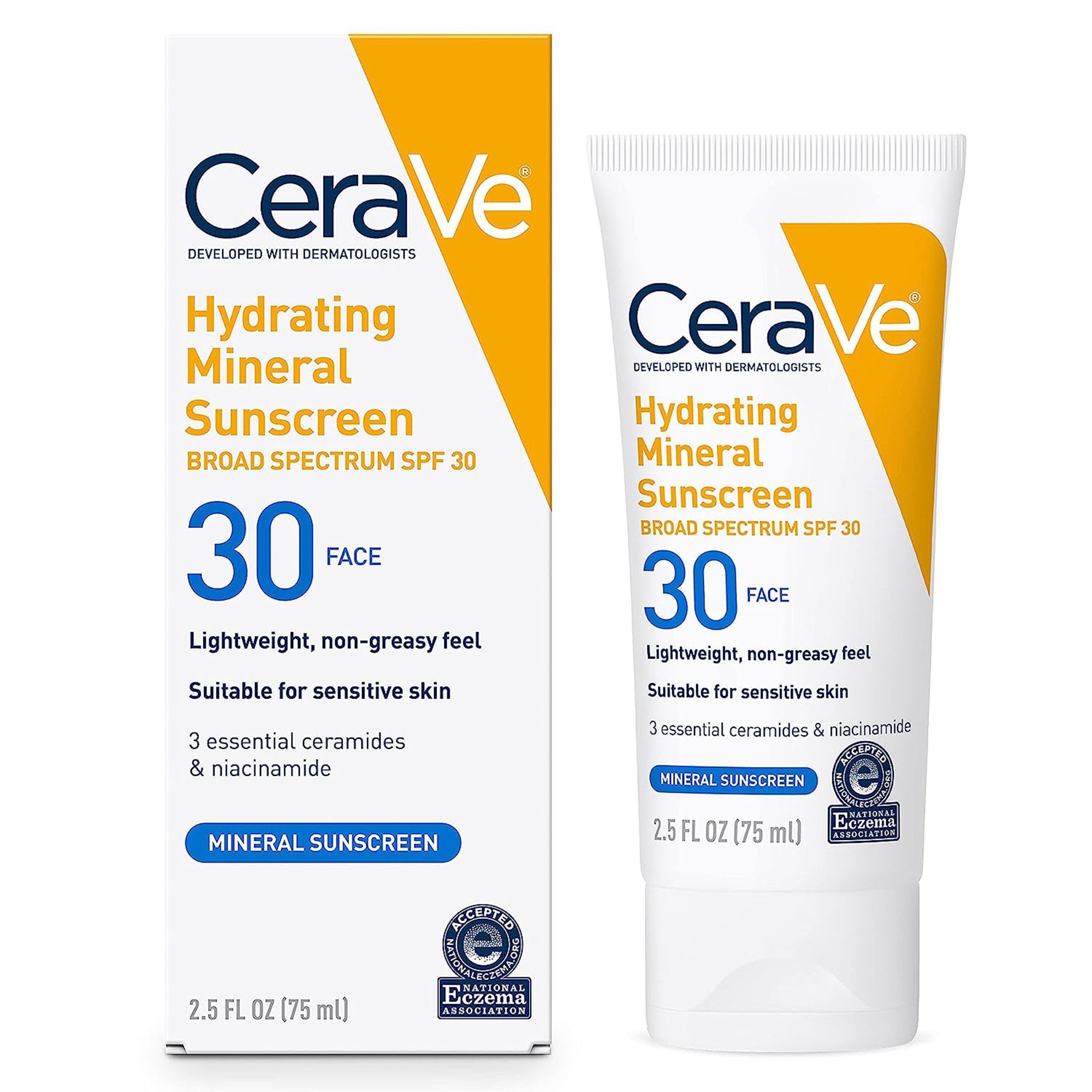 Sunscreen CeraVe Hydrating Mineral Sunscreen Face SPF 30 Lotion 2.5 oz. Tube