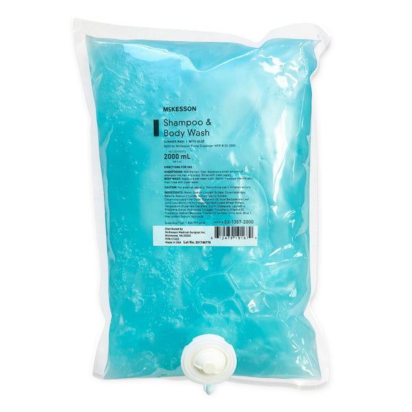 Shampoo and Body Wash McKesson 2,000 mL Dispenser Refill Bag Summer Rain Scent Case of 4