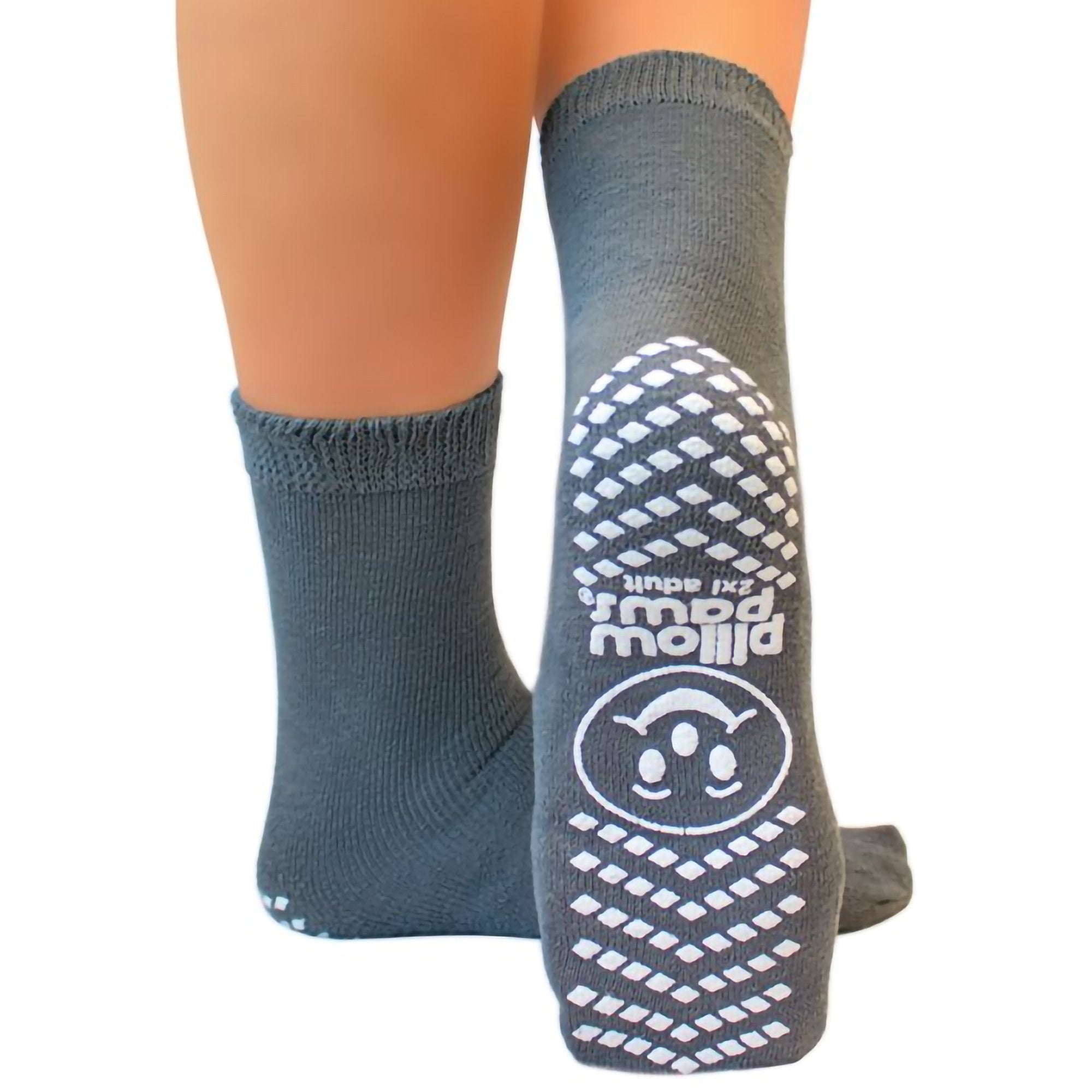 Slipper Socks Pillow Paws Single Imprint Terries Unisex Adult 2X-Large Single Tread Single Patient Use Gray